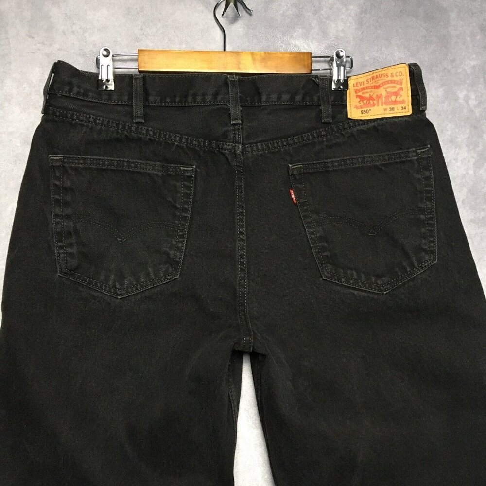 Levis Mens 550 Relaxed Fit Black Jeans size 38x34 Cotton Denim Pant Copper Rivet